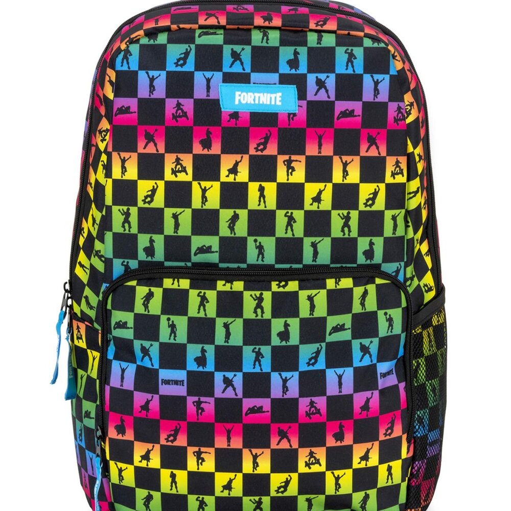 Fortnite Amplify Rainbow Checkered Backpack Multicolor School Bag Unisex New